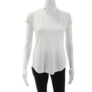 Cavalleria Toscana Womens Perforated High Neck Short Sleeve Top White Size L
